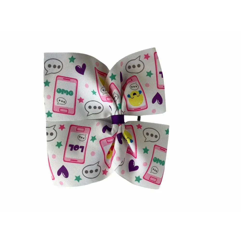 Girl’s Lot of 2 Emoji Printed Hair Bow ties NEW